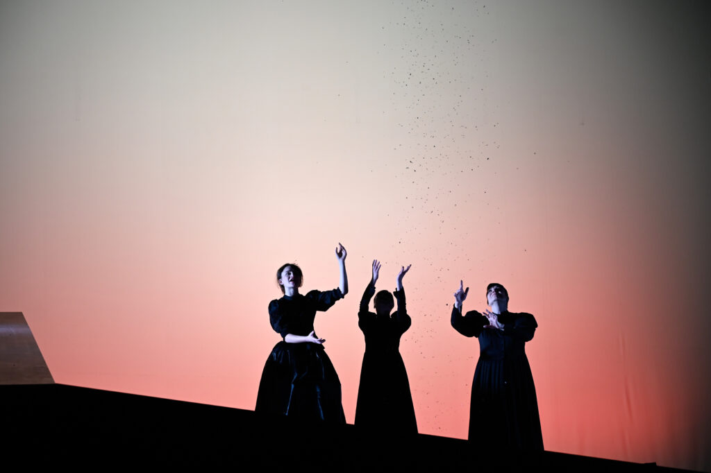 Theater Aachen,
"Die Kunst der Freude" nach dem Roman von Goliarda Sapienza, aus dem Italienischen von Esther Hansen und Constanze Neumann,
Deutsche Erstaufführung: 3.2.24
Regie: Anaïs Durand-Mauptit, Bühne: Marie Labsch, Kostüme: Mascha Schubert, Musik: Malcolm Kemp, Dramaturgie: Kerstin Grübmeyer, Licht: Eduard Joebges
mit:
Modesta / Mela Marlina Adeodata Mitterhofer	
Modesta / Madre Leonora Luise Berndt	
Modesta / Gaïa Bettina Scheuritzel	
Beatrice / Bambú Nola Friedrich	
Nina / Jose Janina Sachau	
Joyce / Tuzzu Hermia Gerdes	
Carlo / Prando Furkan Yaprak	
Carmine / Marco Torsten Borm	
Mattia / Offizier Benedikt Voellmy	
Livemusik Malcolm Kemp	


Copyright (C) Thomas Aurin
Gleditschstr. 45, D-10781 Berlin
Tel.:+49 (0)30 2175 6205 Mobil.:+49 (0)170 2933679
Veröffentlichung nur gegen Honorar zzgl. 7% MWSt. und Belegexemplar
Steuer Nr.: 11/18/213/52812, UID Nr.: DE 170 902 977
Commerzbank, BLZ: 810 80 000, Konto-Nr.: 316 030 000
SWIFT-BIC: DRES DE FF 810, IBAN: DE07 81080000 0316030000